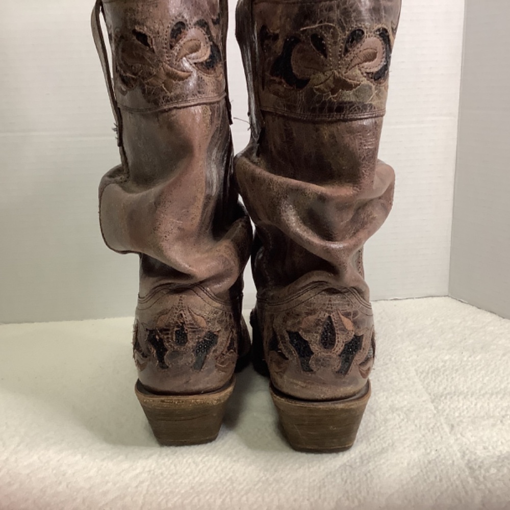 Corral boots brown/camel/tobacco leather sequins slouch‎ western cowboy boots - Picture 6 of 17